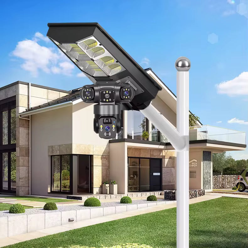 Caméra de Surveillance 4G Solaire Triple Objectif 2K AOV avec Projecteur LED 450W